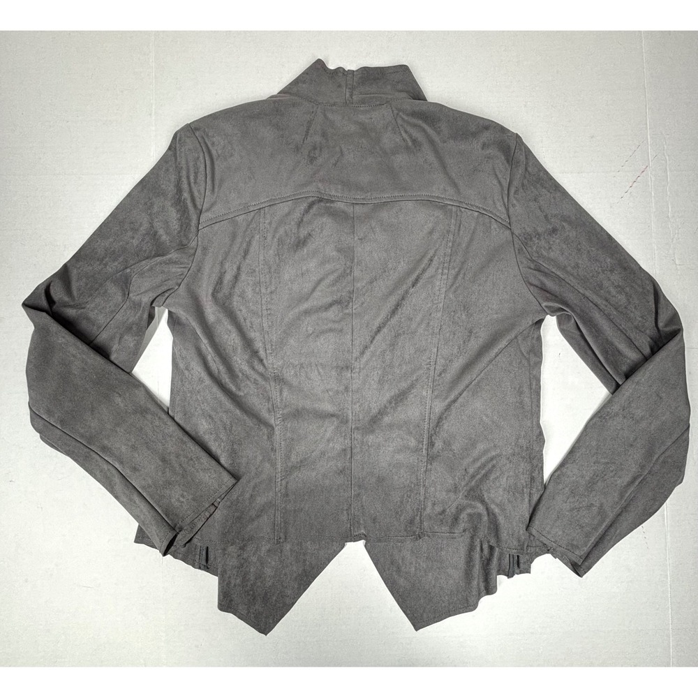 KUT from the Kloth Tayanita Faux Suede Drape Front Jacket Gray Medium Moto NWOT - Picture 2 of 8